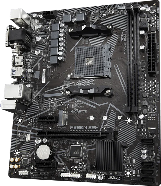 GIGABYTE A520M S2H AMD AM4 Micro-ATX motherboard for 3rd 4th and 5th Gen Ryzen processors with DDR4 M.2 HDMI DVI and VGA
