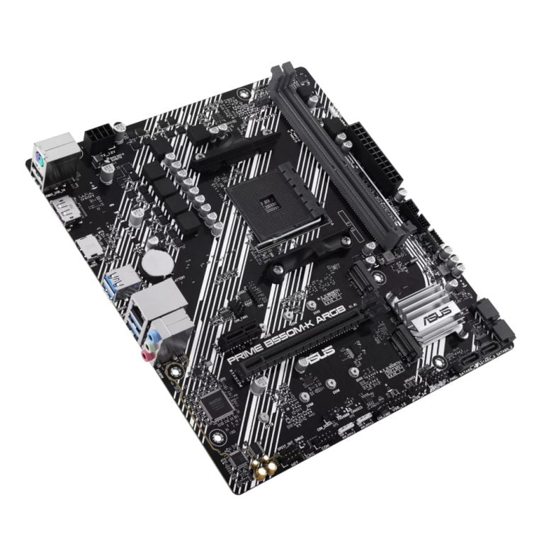 ASUS PRIME B550M-K ARGB Micro-ATX motherboard with DDR4 support and customizable RGB lighting for AMD AM4 builds
