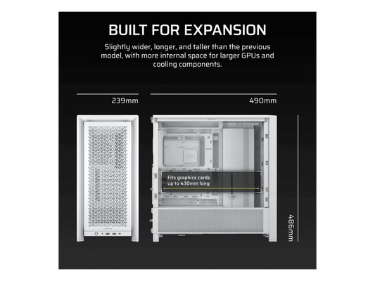 Corsair 4000D RS white mid tower PC case tempered glass ATX gaming chassis CC-9011313-WW