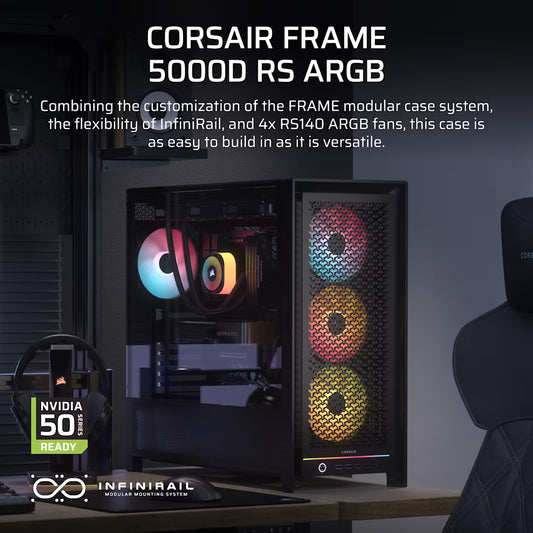 Corsair FRAME 5000D RS ARGB High-Airflow Mid-Tower PC Case – Tempered Glass Gaming Chassis with ARGB Fans