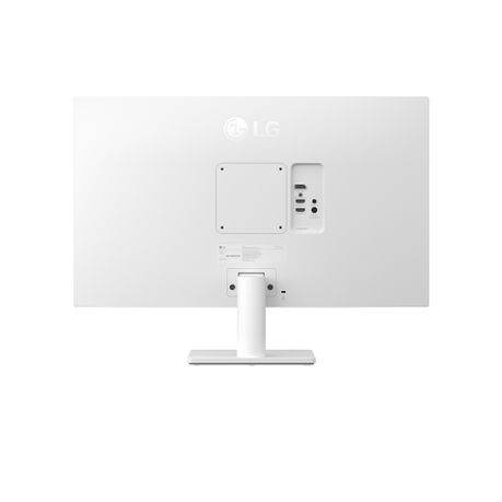 "Rear view of LG UltraFine 27US500 monitor with HDMI, DisplayPort 1.4 ports, headphone out, and AC power adapter connections" | "Back panel of LG 27-inch UltraFine 4K UHD IPS monitor, professional setup with cable management and connectivity options"