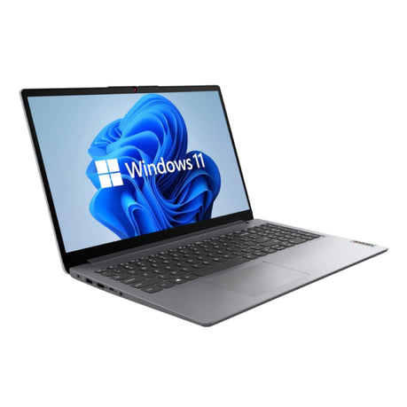 “Left side of Lenovo IdeaPad 1 laptop showing USB-C, HDMI, USB-A, and headphone ports”
“Slim side profile of Lenovo IdeaPad 1 15AMN7 laptop with card reader and connectivity ports”