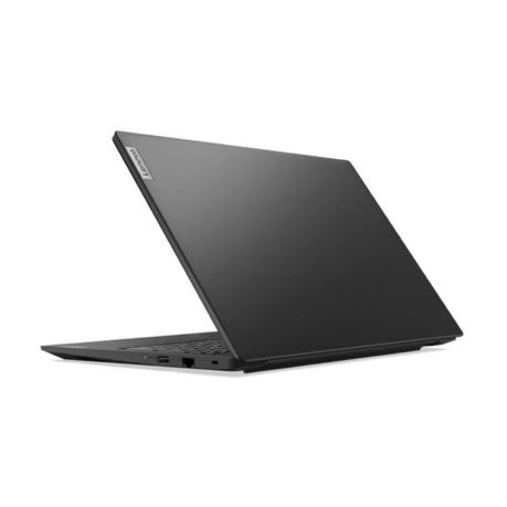 Back view of Lenovo V15 G4 AMD Ryzen 3 256GB SSD 8GB RAM laptop powered by Windows 11, featuring 15.6-inch screen, sleek black body, and modern keyboard layout.