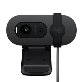 Logitech Brio 100 Webcam in black with HD video and built-in microphone