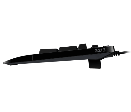 Side view of Logitech G213 Prodigy RGB Gaming Keyboard showing slim profile