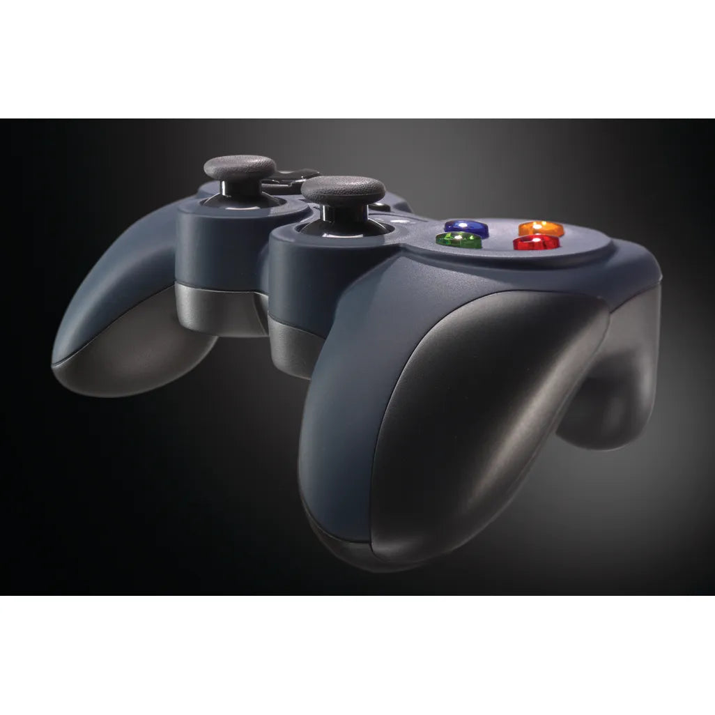 Side profile of Logitech F310 Gamepad highlighting curved ergonomic grips