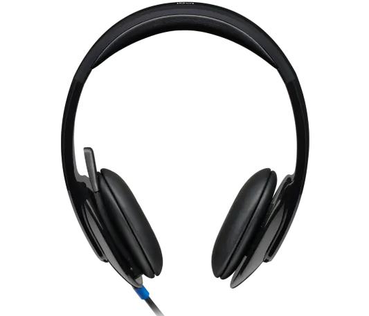 “Logitech H540 USB headset black front view with padded ear cups and microphone”
