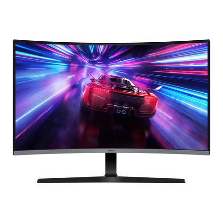 Front view of the Samsung 32-inch Curved Full HD Monitor with slim bezels and minimalist Y-shaped stand.