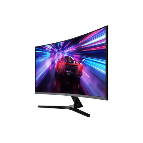 Angled side view showing the 1500R curvature of the Samsung 32-inch curved monitor.