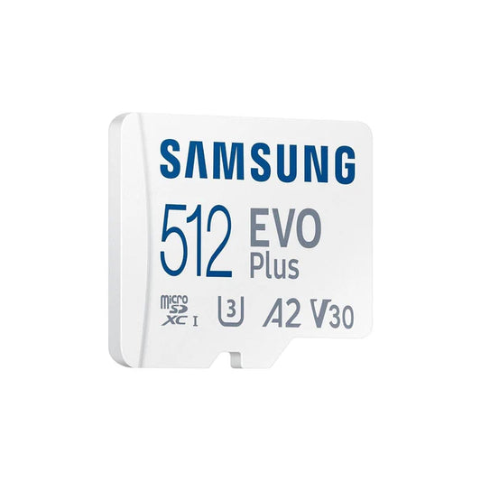 Samsung EVO Plus 512GB microSD card on a white background