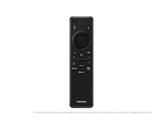 Samsung QA65Q7F QLED TV remote control showing sleek design and minimal button layout