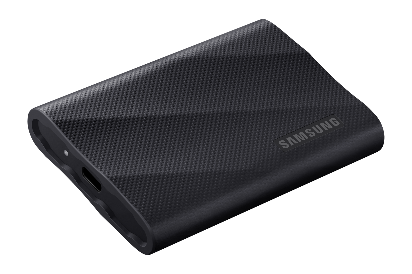 “Samsung T9 Portable SSD 1TB external solid state drive in black with USB 3.2 high-speed connection.”