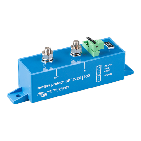 Side profile of Victron BatteryProtect 12/24V-100A showing compact and durable design