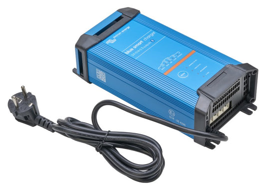 Side profile of Victron Blue Smart IP22 Charger 24/16(3) showing slim housing and durable construction