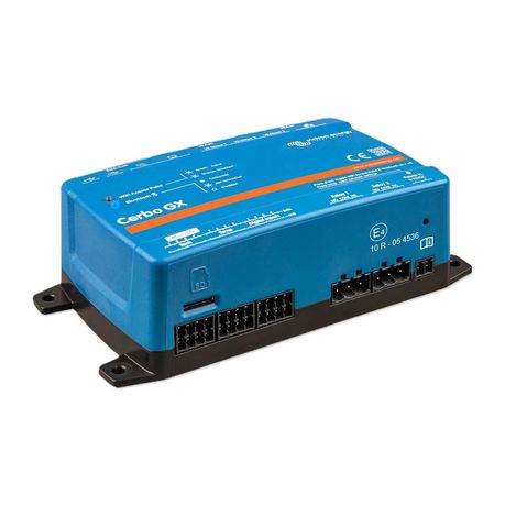 Angled side view of Victron GX Communication Centre showing durable casing, built-in Bluetooth connectivity, and rotated RJ45 ports for simple cable management in off-grid solar setups.