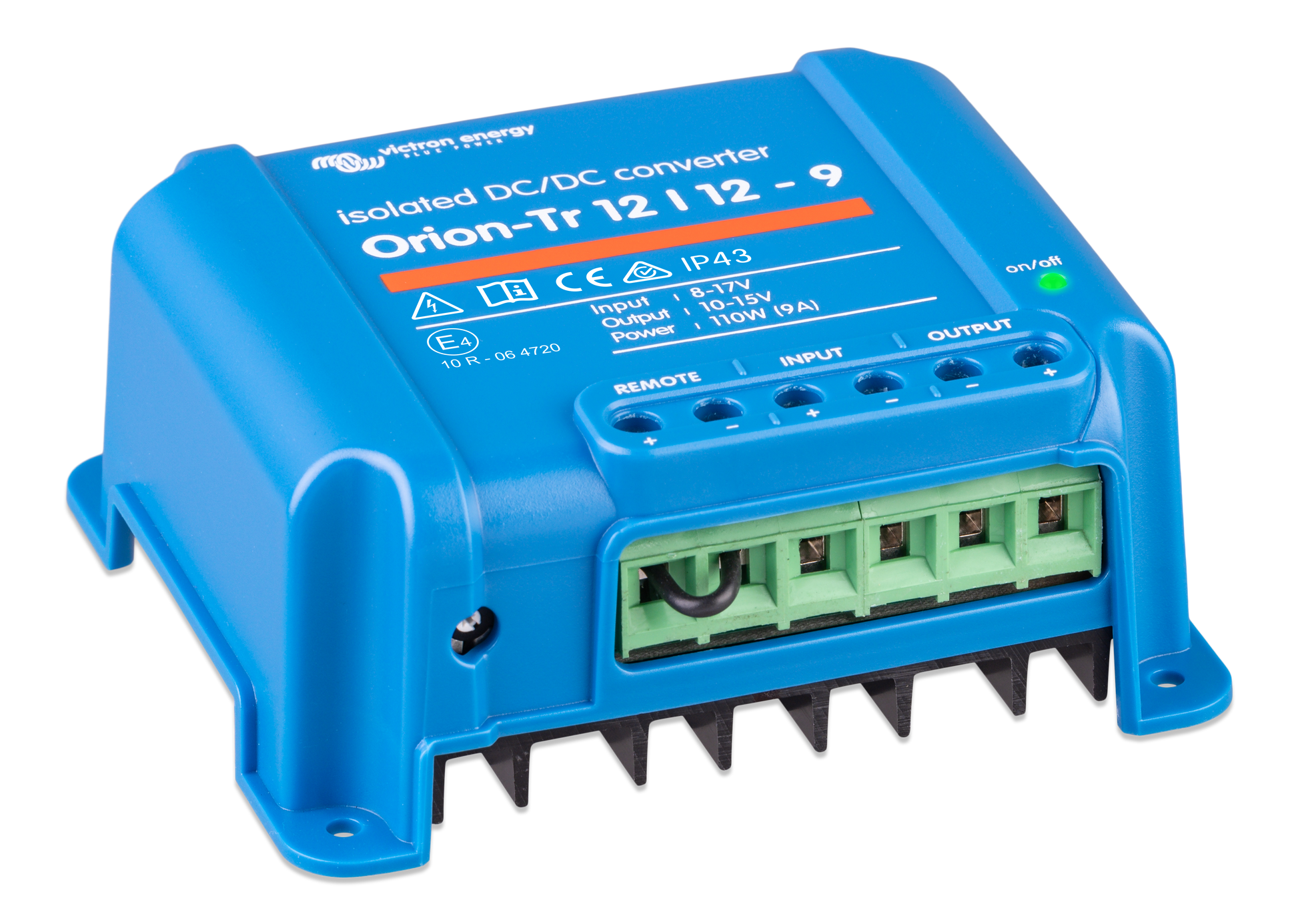 âSide view of Victron Orion 12/12-9A DC-DC charger with screw terminals for easy installationâ
âSlim side profile of Victron Energy Orion 12/12-9A 110W charger for vehicles and marine battery setupsâ