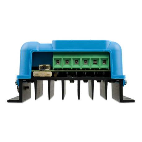 Front View of a Victron Energy SmartSolar MPPT 100/20 Charge Controller showing Connection Ports