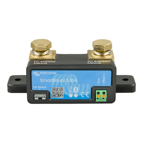 Victron SmartShunt 300A battery monitor front view with VE.Direct port