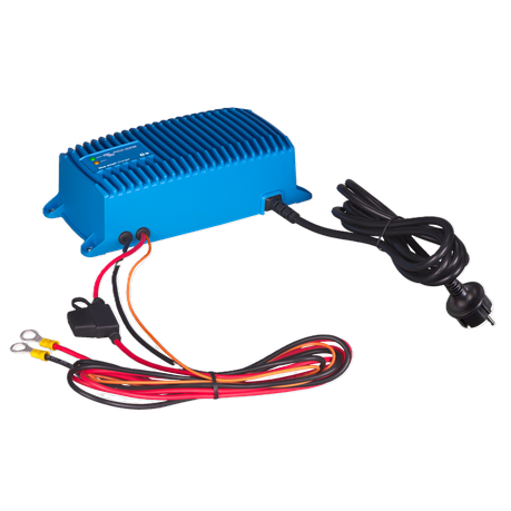 Side view of Victron Energy Blue Smart IP67 12/13(1) charger showing durable waterproof housing and power cable