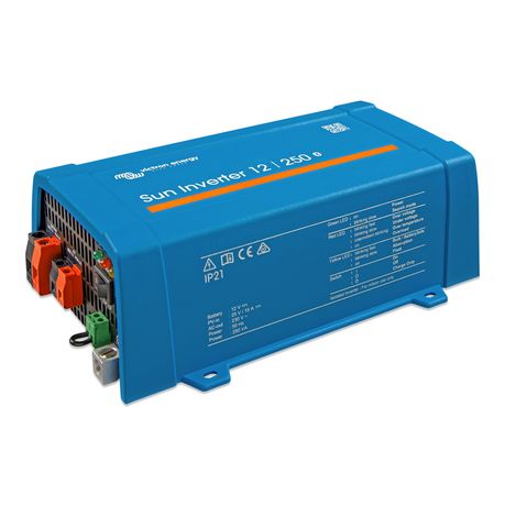 Side profile of Victron Sun Inverter 12/250 IEC-320 showing ventilation and durable aluminum housing