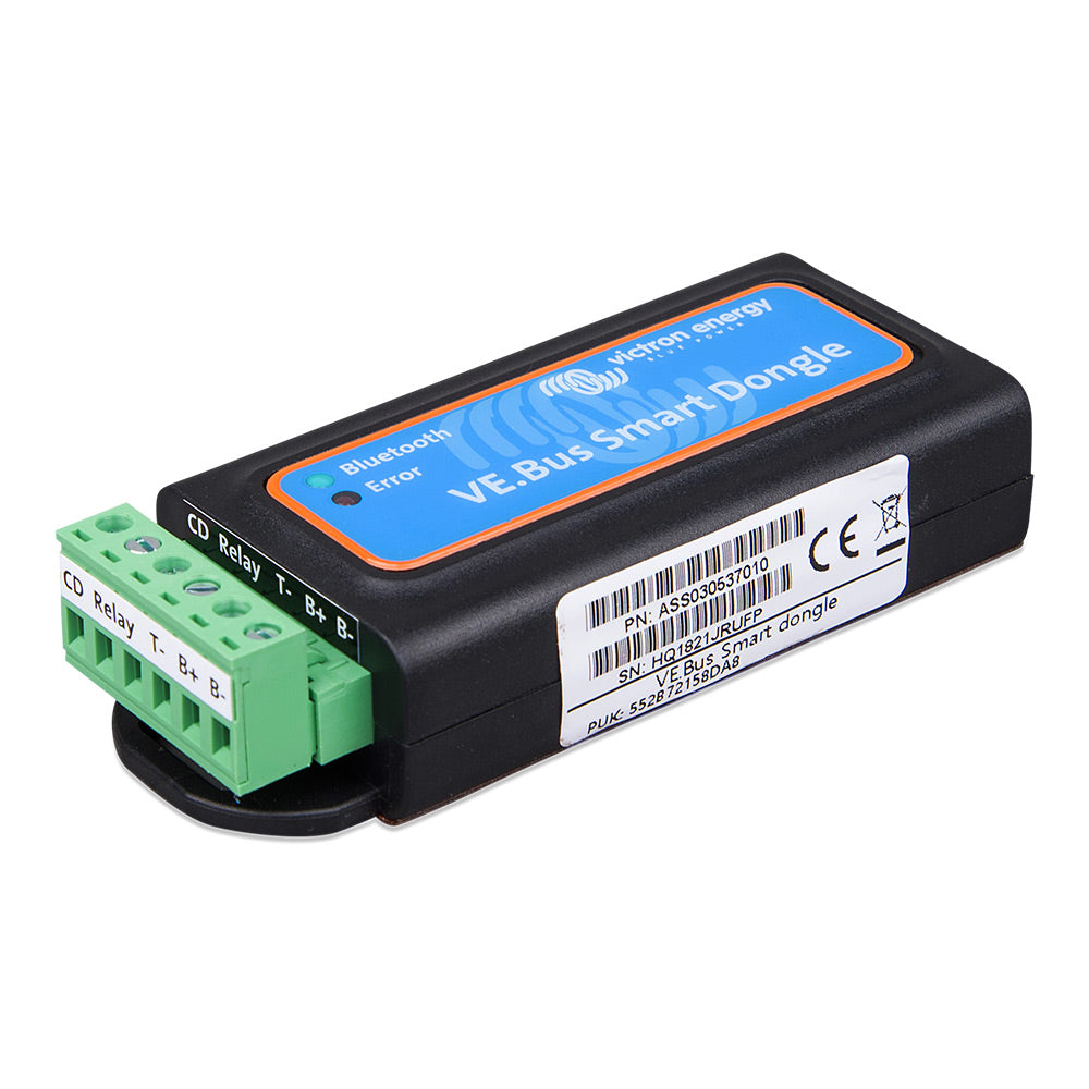 Angled view of VE.Bus Smart Dongle for Victron inverter/charger system monitoring and control