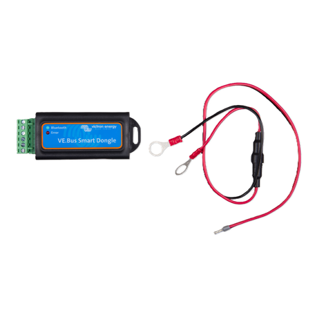 Top view of VE.Bus Smart Dongle with cables not connected, showing compact Bluetooth accessory for Victron inverter/chargers