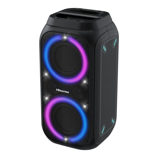 Hisense HP160 160W Party Rocket Speaker front view with lights on