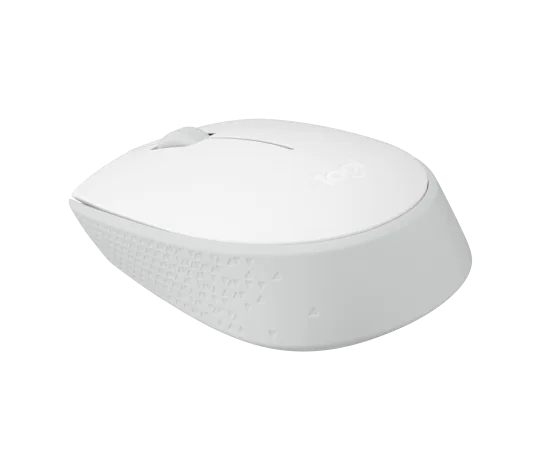 Side profile of Logitech M171 Wireless Mouse (White) showing contoured shape and comfortable grip