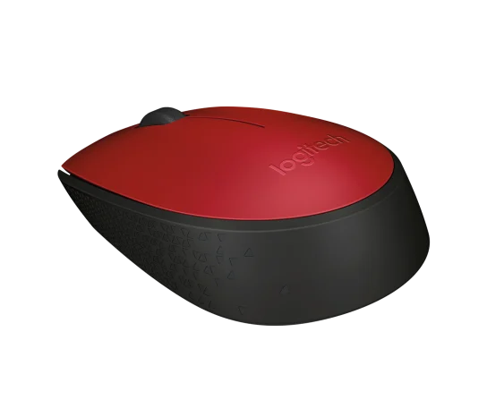 Side profile of Logitech M171 Wireless Mouse (Red) showing contoured shape and comfortable grip
