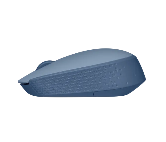 Side profile of Logitech M171 Wireless Mouse (Blue/Grey) showing contoured shape and comfortable grip