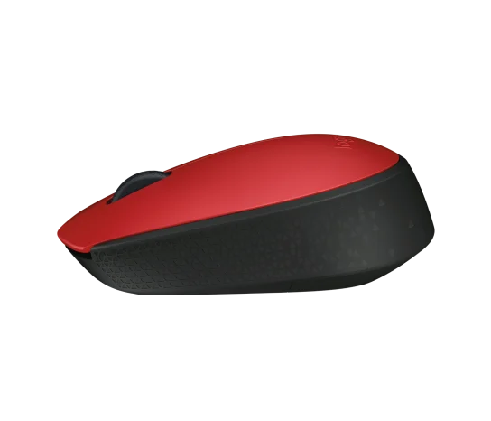 Side profile of Logitech M171 Wireless Mouse (Red) showing contoured shape and comfortable grip