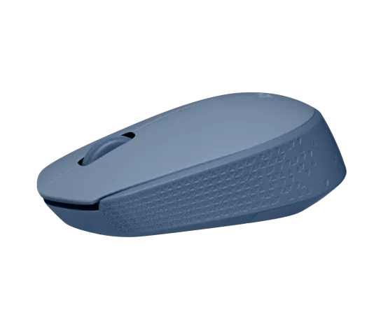 Side profile of Logitech M171 Wireless Mouse (Blue/Grey) showing contoured shape and comfortable grip