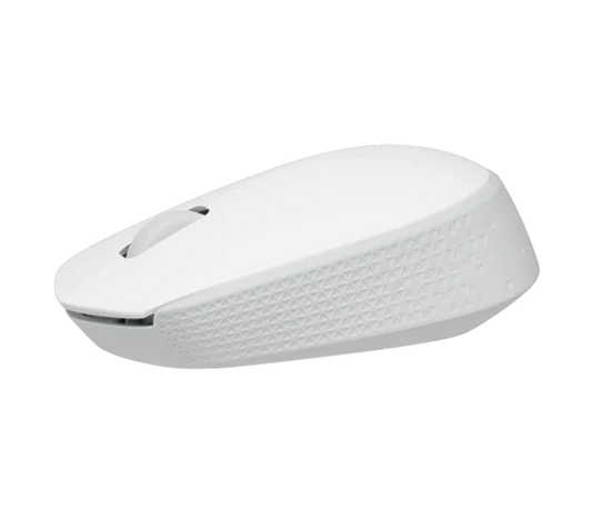 Side profile of Logitech M171 Wireless Mouse (White) showing contoured shape and comfortable grip