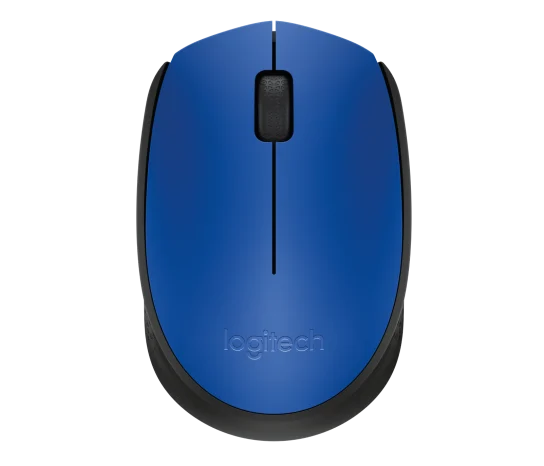 Logitech M171 Wireless Mouse in blue with ergonomic compact design and optical tracking