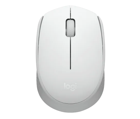 Logitech M171 Wireless Mouse in white with ergonomic design and optical tracking