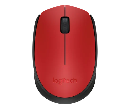 Logitech M171 Wireless Mouse in red with ergonomic compact design and optical tracking
