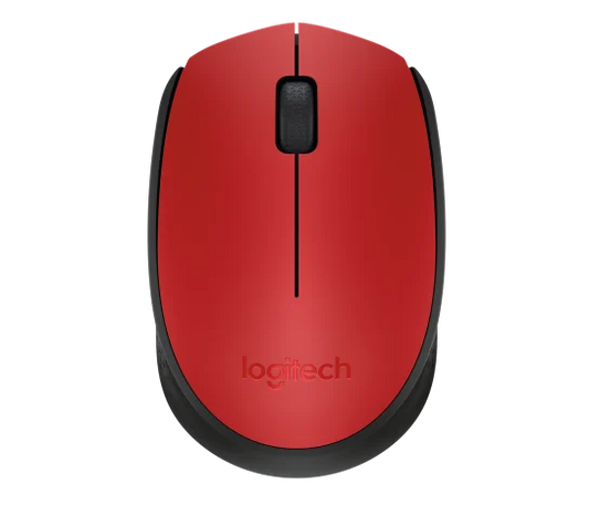 Logitech M171 Wireless Mouse in red with ergonomic compact design and optical tracking