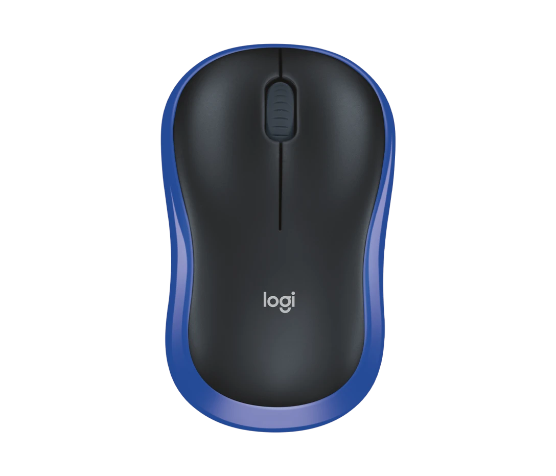 Logitech M185 wireless mouse with compact ergonomic design, featuring smooth tracking, reliable 2.4GHz wireless connectivity, and a plug-and-play USB receiver.