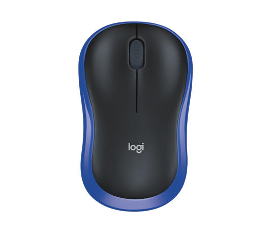 Logitech M185 wireless mouse with compact ergonomic design, featuring smooth tracking, reliable 2.4GHz wireless connectivity, and a plug-and-play USB receiver.