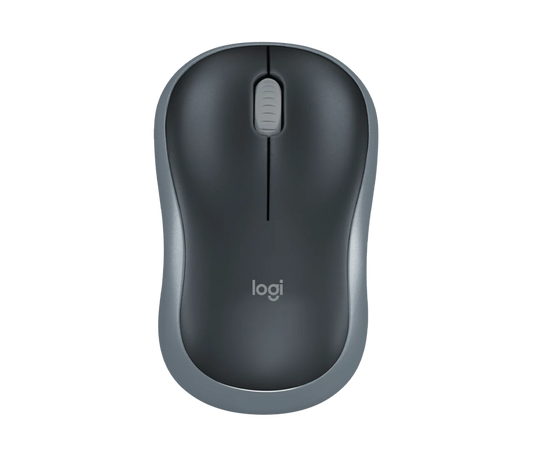Logitech M185 wireless mouse with compact ergonomic design, featuring smooth tracking, reliable 2.4GHz wireless connectivity, and a plug-and-play USB receiver.