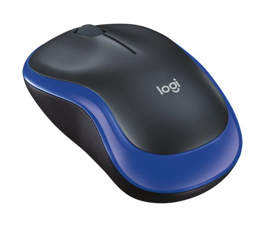 Logitech M185 wireless mouse with compact ergonomic design, featuring smooth tracking, reliable 2.4GHz wireless connectivity, and a plug-and-play USB receiver.