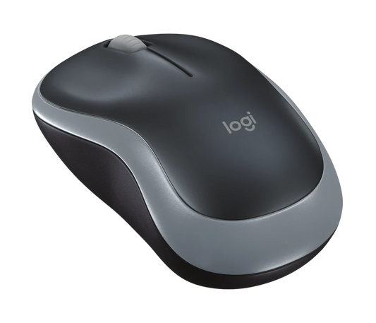 Logitech M185 wireless mouse with compact ergonomic design, featuring smooth tracking, reliable 2.4GHz wireless connectivity, and a plug-and-play USB receiver.
