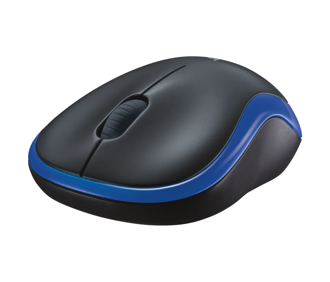 Logitech M185 wireless mouse with compact ergonomic design, featuring smooth tracking, reliable 2.4GHz wireless connectivity, and a plug-and-play USB receiver.