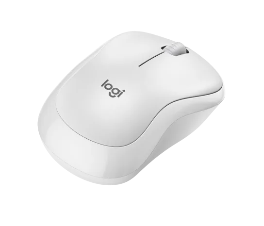 Side profile of Logitech M240 Silent Bluetooth Mouse in off white showing curved shape and comfortable grip
