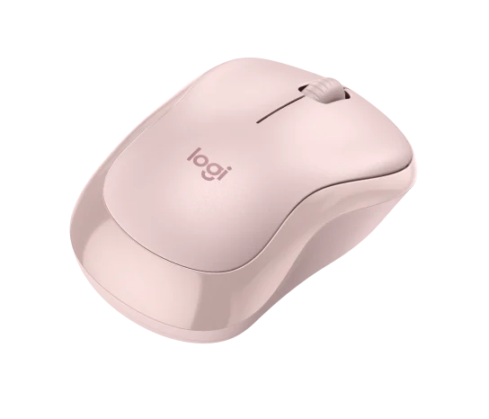 Side profile of Logitech M240 Silent Bluetooth Mouse in rose showing contoured shape and comfortable grip