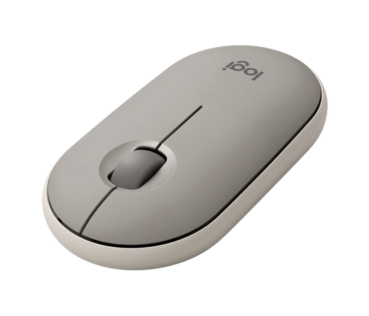 Logitech Pebble M350 wireless mouse with slim modern design, silent clicks, smooth tracking, and dual Bluetooth or USB receiver connectivity — ideal for minimalist workspaces.