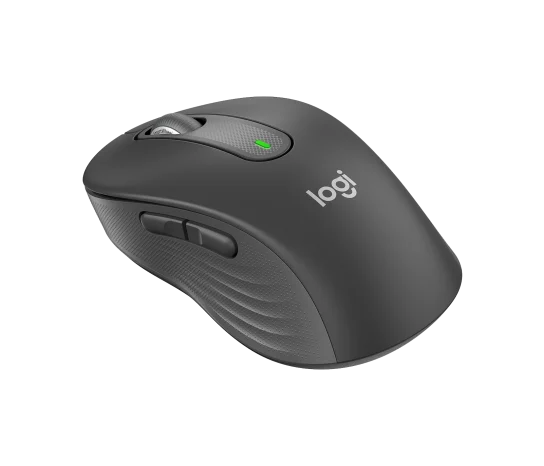 Side profile of Logitech M650 Signature Wireless Mouse showing contoured shape and soft thumb grip