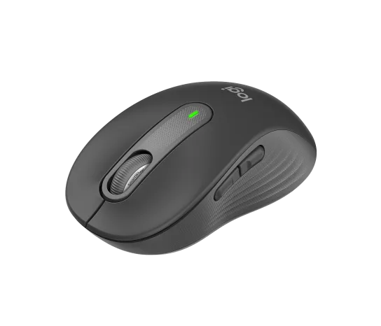 Side profile of Logitech M650 Signature Wireless Mouse showing contoured shape and soft thumb grip