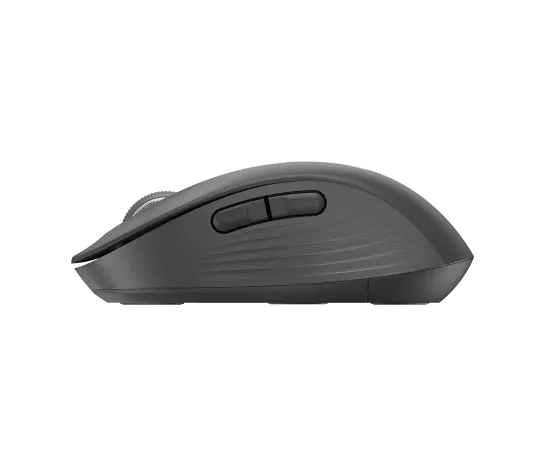 Side profile of Logitech M650 Signature Wireless Mouse showing contoured shape and soft thumb grip