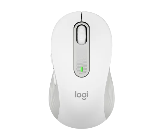 Logitech M650 Signature Wireless Mouse in off-white with ergonomic design and SmartWheel scrolling
